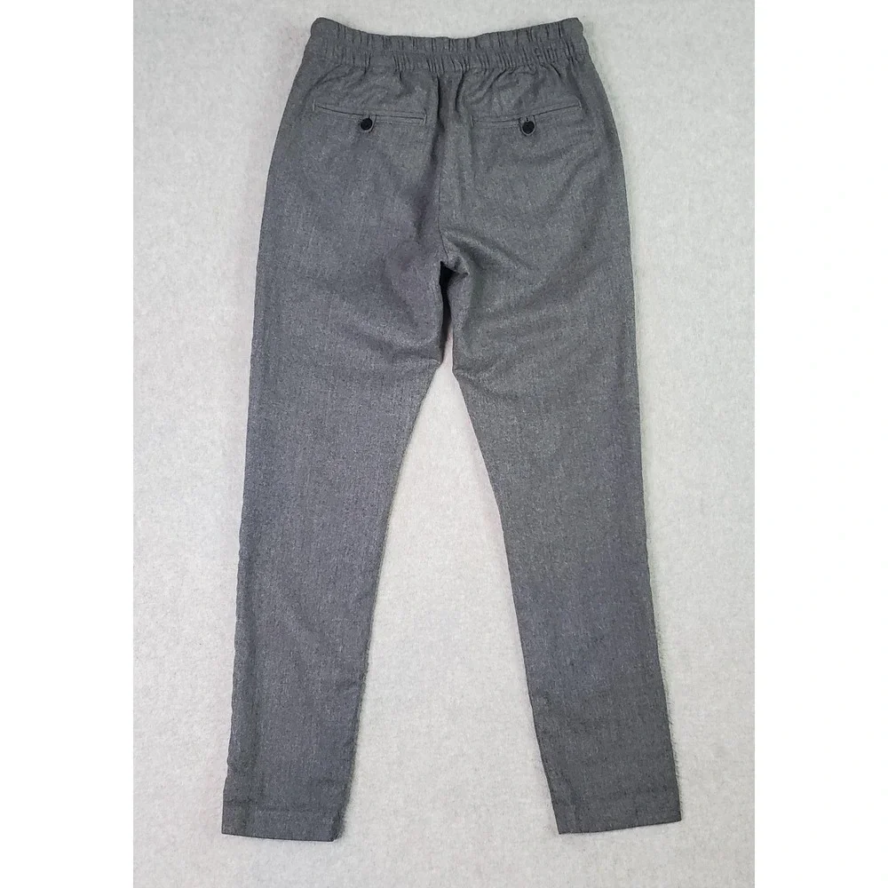 Banana Republic Wool Pants Mens Small Gray Flannel Tapered Fit Drawstring